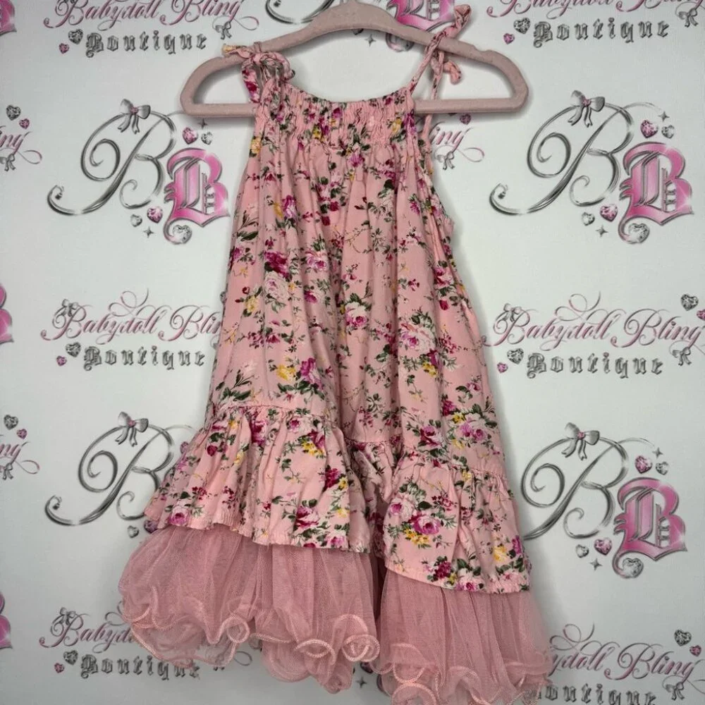 BOBL kid dress ruffle tutu bottom floral flowers pink yellow ribbonn tie straps